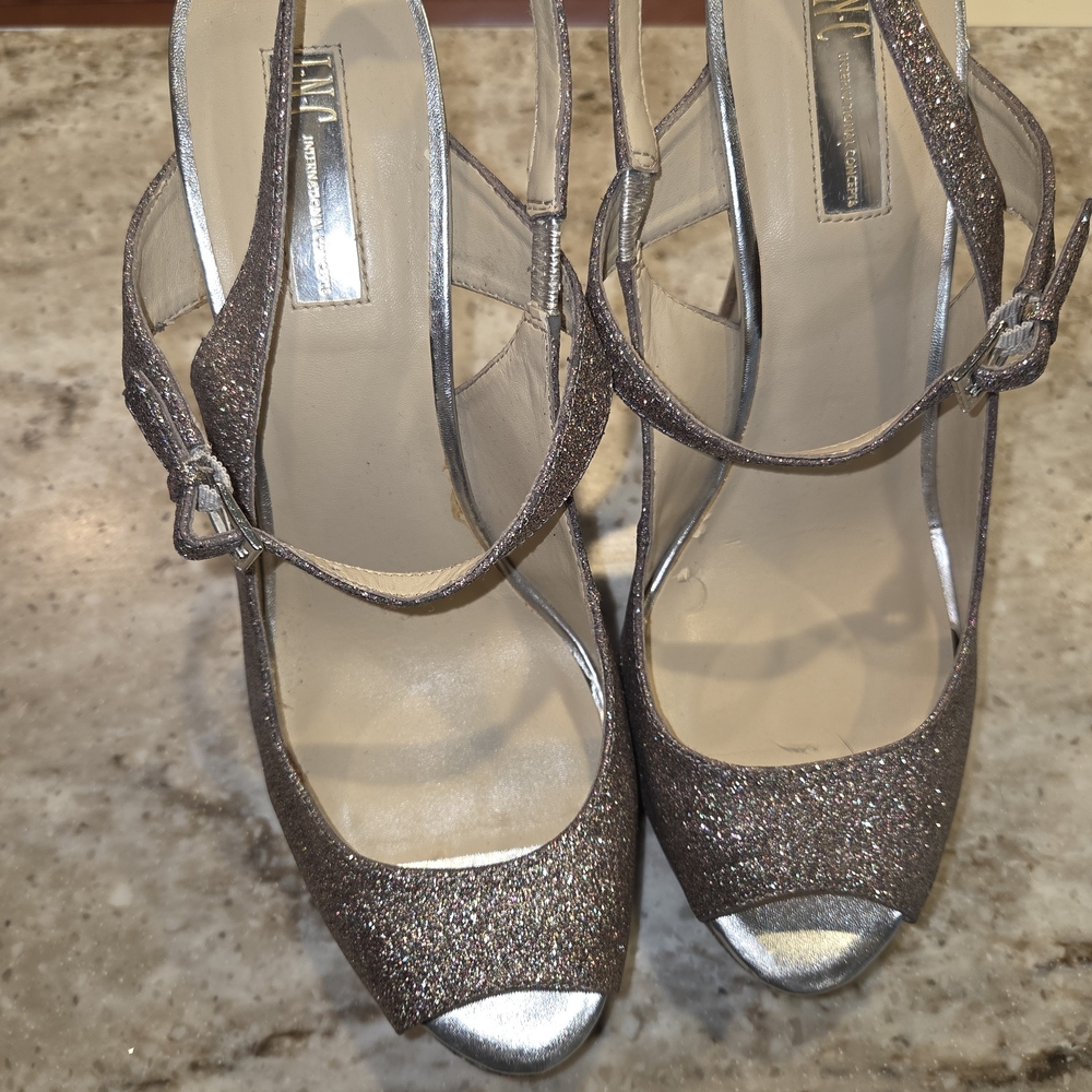 INC International Concepts Silver Glitter Heels